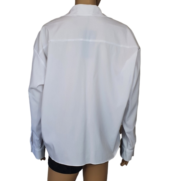 White Formal casual Shirt Long Sleeve Sz 10 Cotton Oversized Tops Blouse button - Picture 6 of 14